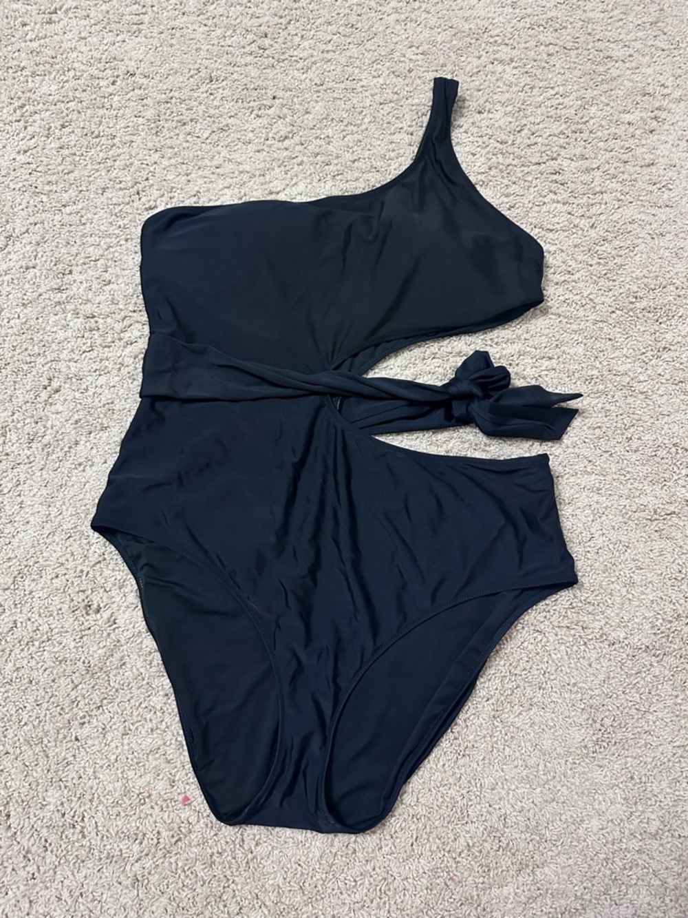 aerie Black One-Shoulder One-Piece Swimsuit with Side Tie